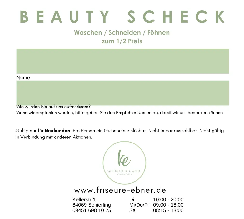 Beauty Scheck von Friseure Ebner in Schierling